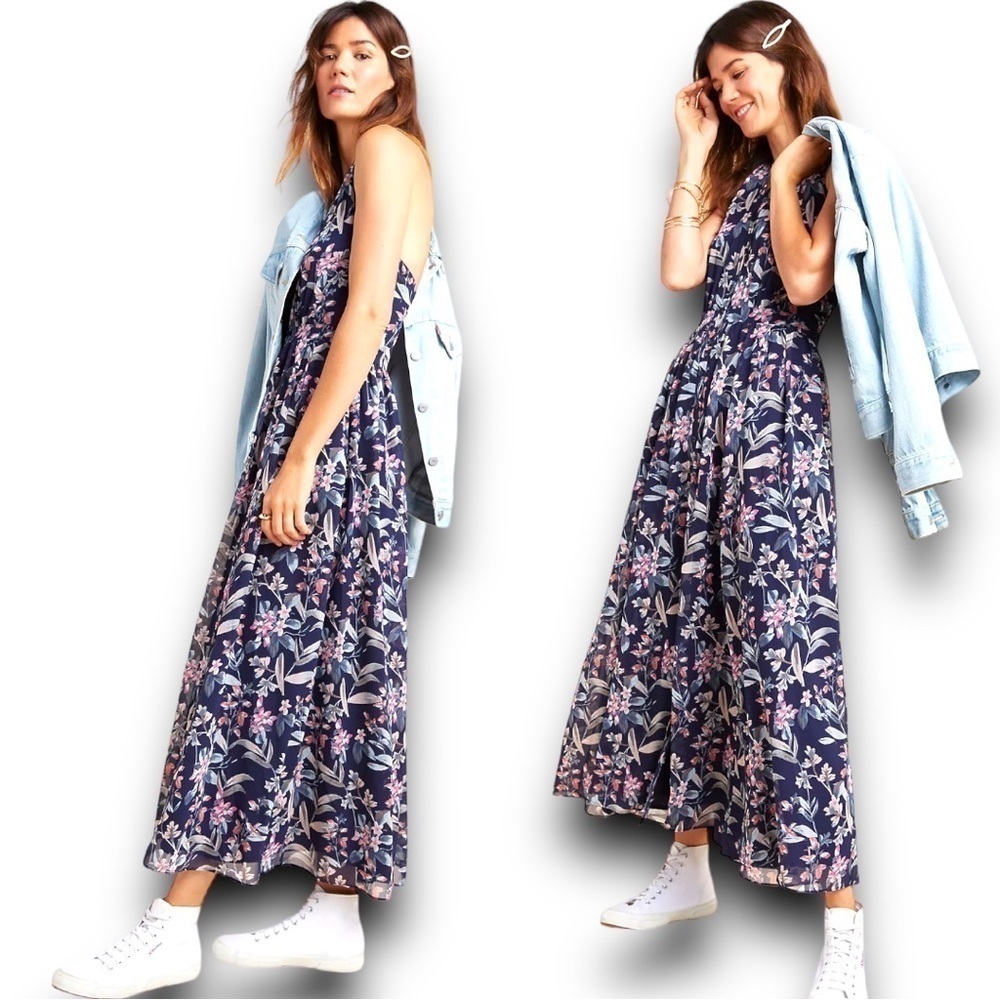 Anthropologie Gal Meets Glam Siena Maxi Dress Navy Floral Size 8